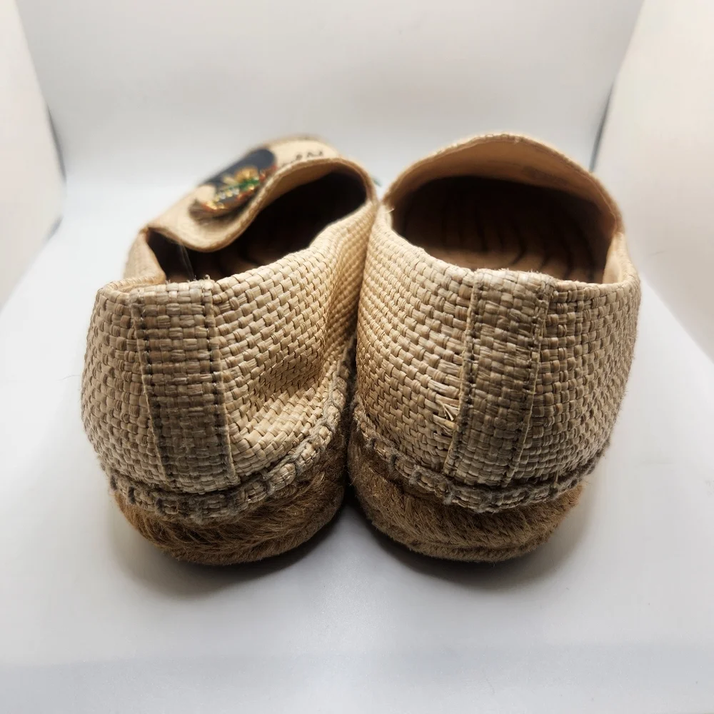 Tory Burch Size 6.5M Swan Espadrille Slide On Flats Shoes Leather Beach Designer